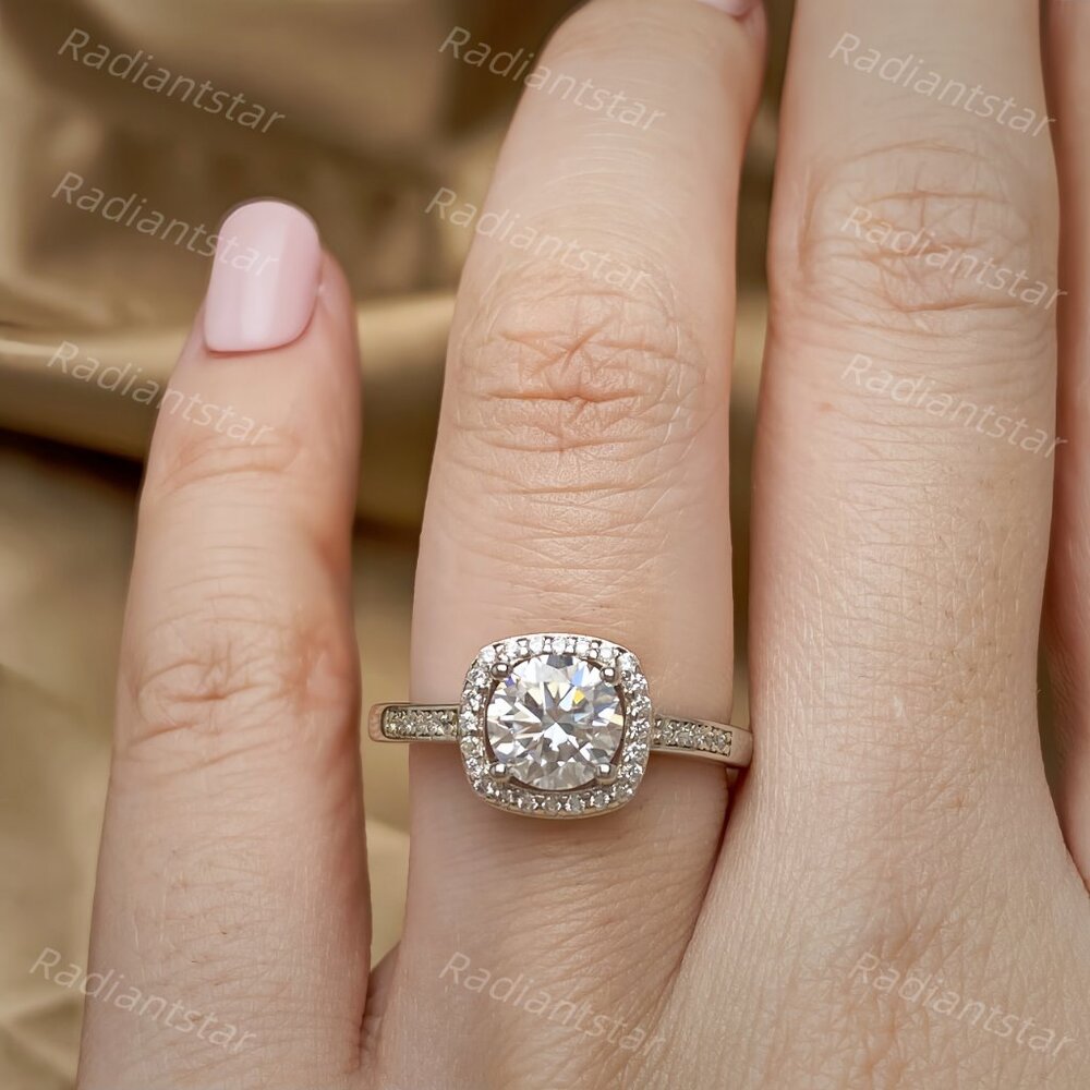 NEW Certified 1 ct. t.w. Moissanite Square Oval Halo Ring - Picture 3 of 8